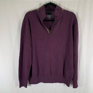 Entro Cashmere Blend Sweater Men's Large Solid Purple 1/4 Button Long Sleeve